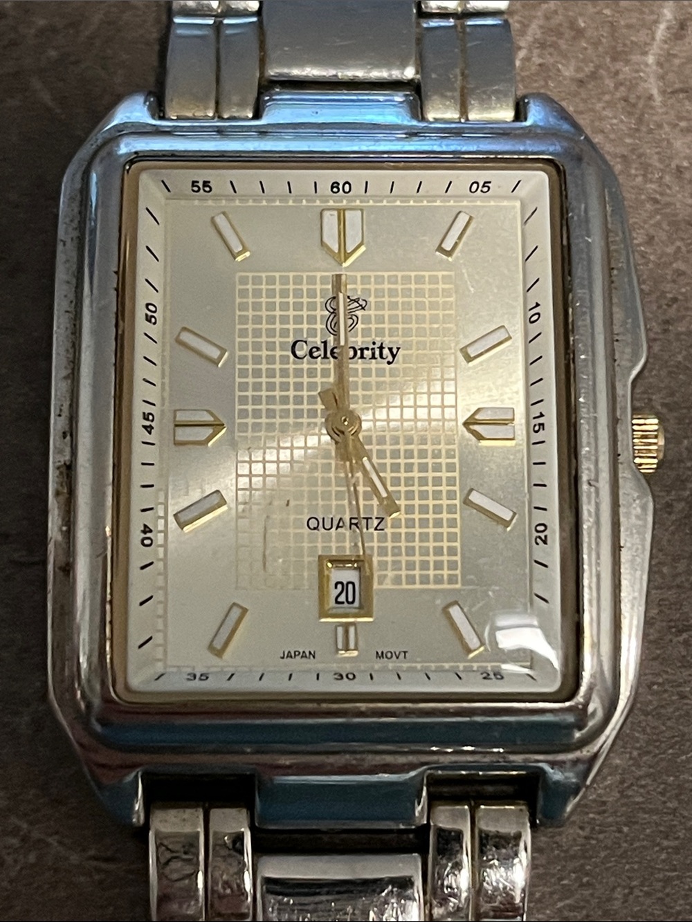 Men’s Celebrity Silver and Gold-Tone Quartz Watch-needs battery & new band As is